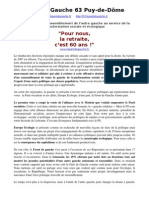 Parti de Gauche 63 Puy-de-Dôme: "Pour Nous, La Retraite, C'est 60 Ans !"