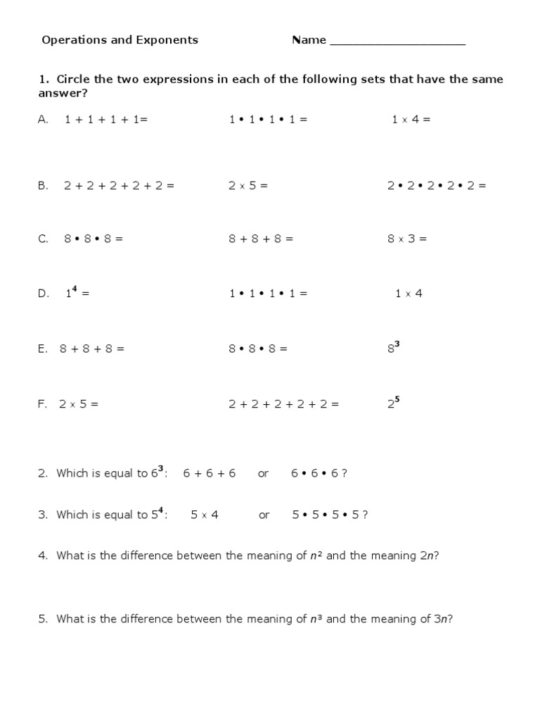 Operations and Exponents | PDF