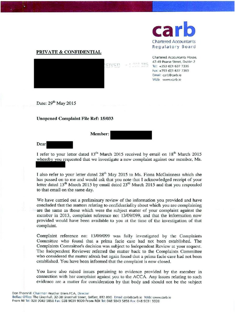 Carb Complaint Derek Dee Letter PDF Economy Related Organizations