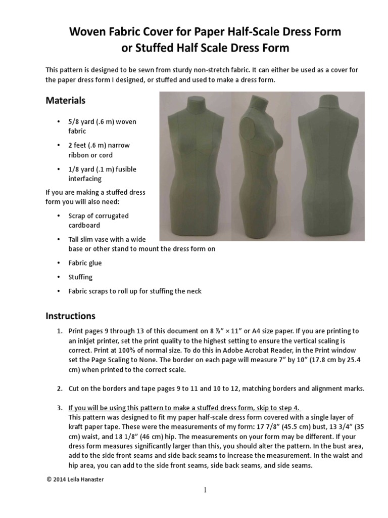 HalfScale Dress Form or Cover PDF Seam (Sewing) Sewing