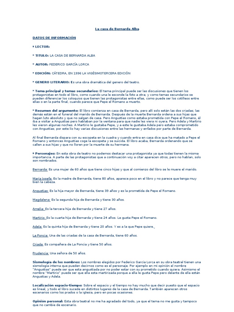 La Casa De Bernarda Alba Apuntes