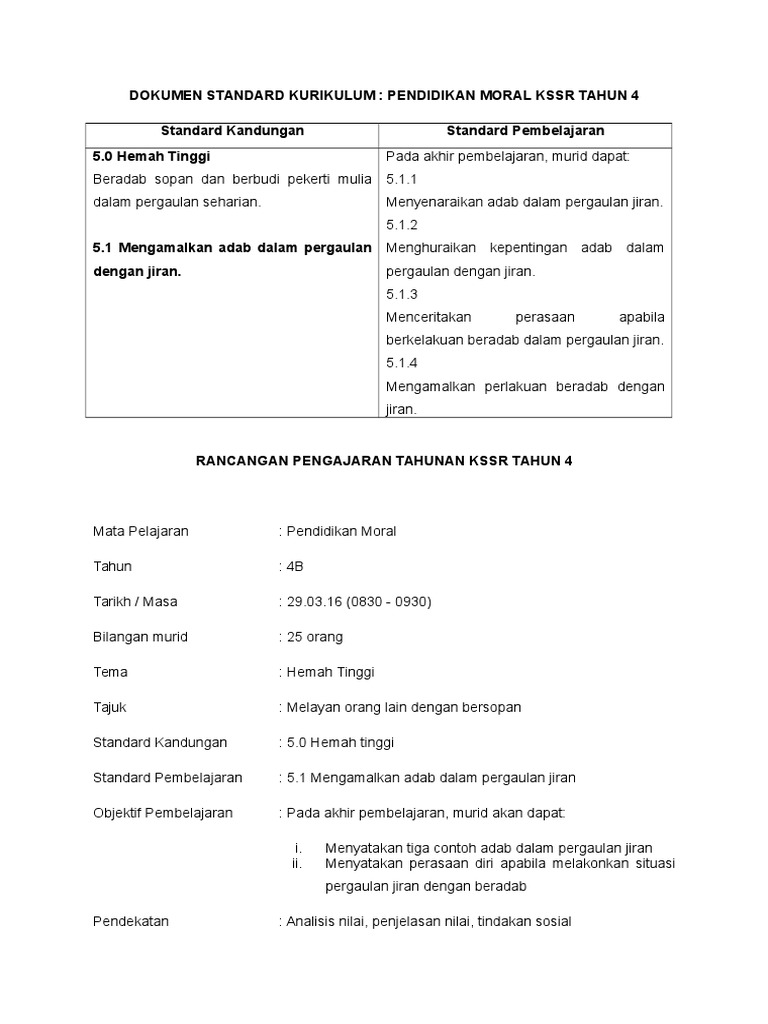 Contoh Penulisan Rph Pendidikan Moral Tahun 4 Kssr Pdf