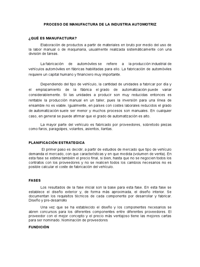 Proceso De Manufactura De La Industria Automotriz Pdf Aluminio Acero