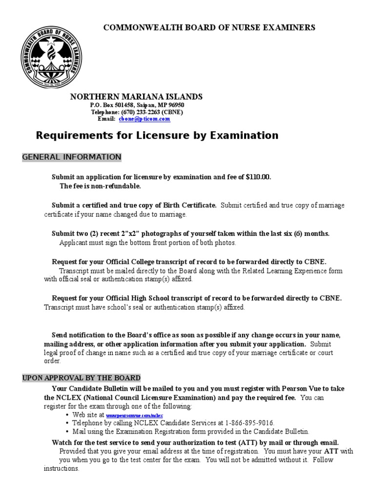 Doc 20 and 21. Requirements for Licensure by Examination National