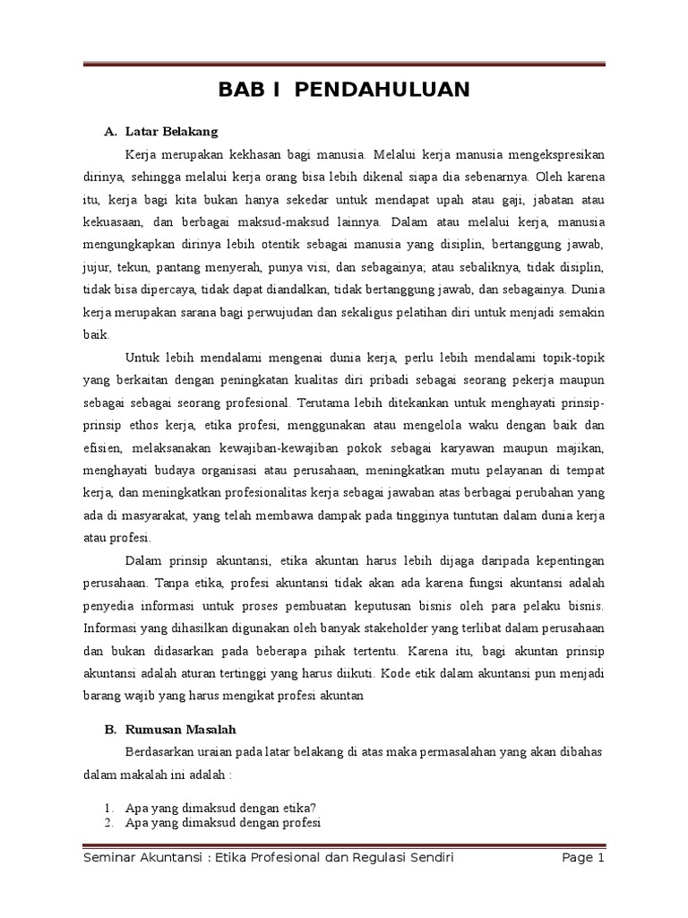 Makalah Etika Profesional Dan Regulasi Sendiri