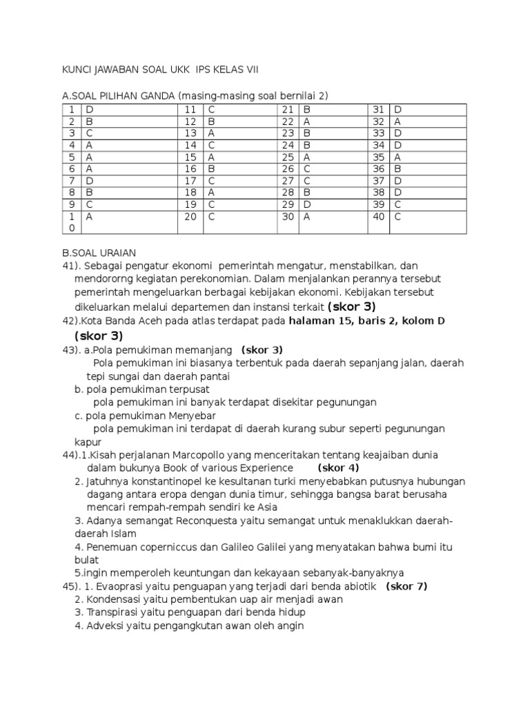 Kunci Jawaban Soal Ukk Ips Kelas Vii Doc