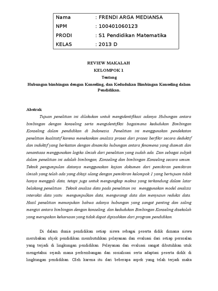 Tugas Review Makalah Bk