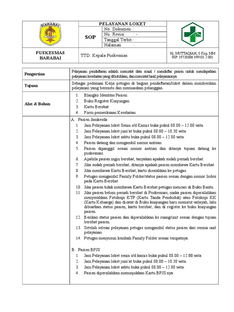 Sop Pelayanan Loket Puskesmas Barabai