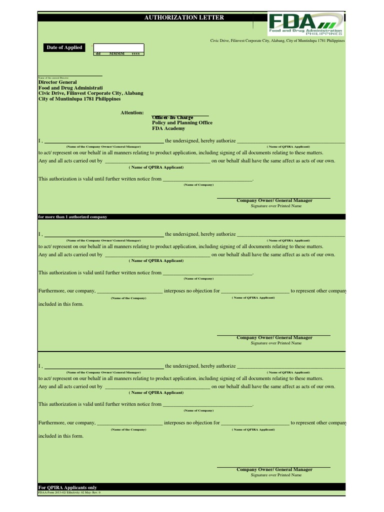 FDA Authorization Letter Template | PDF