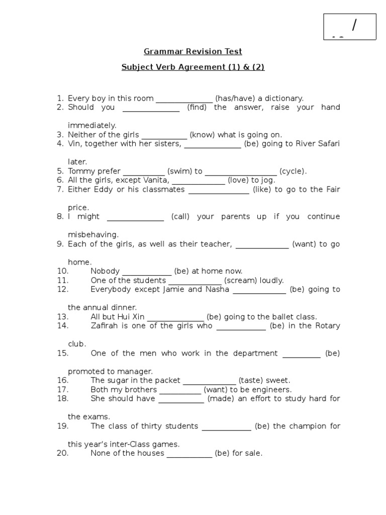 Grammar Revision Test | PDF | Language Arts & Discipline