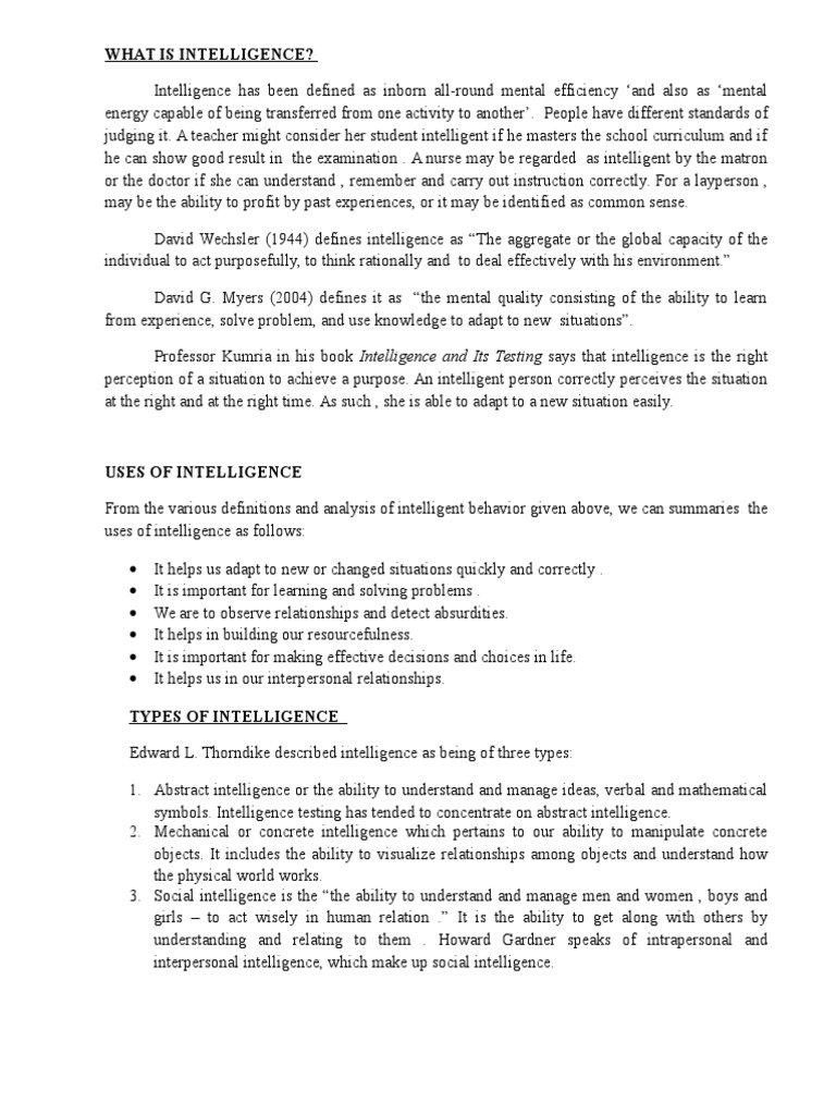 Understanding Intelligence in Psychology | PDF | Wechsler Adult ...