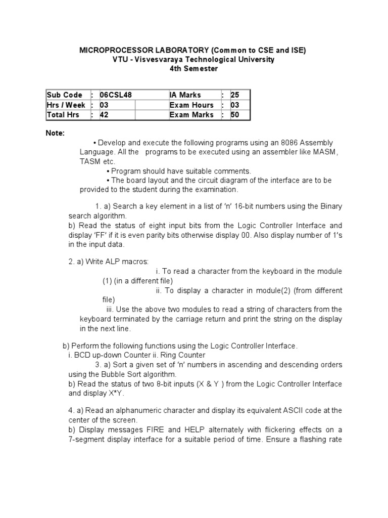 Microprocessor Laboratory Manual VTU 4th Semester ISE | PDF | String ...