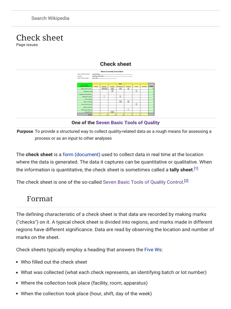 Check Sheet - Wikipedia, The Free Encyclopedia | PDF | Scientific ...