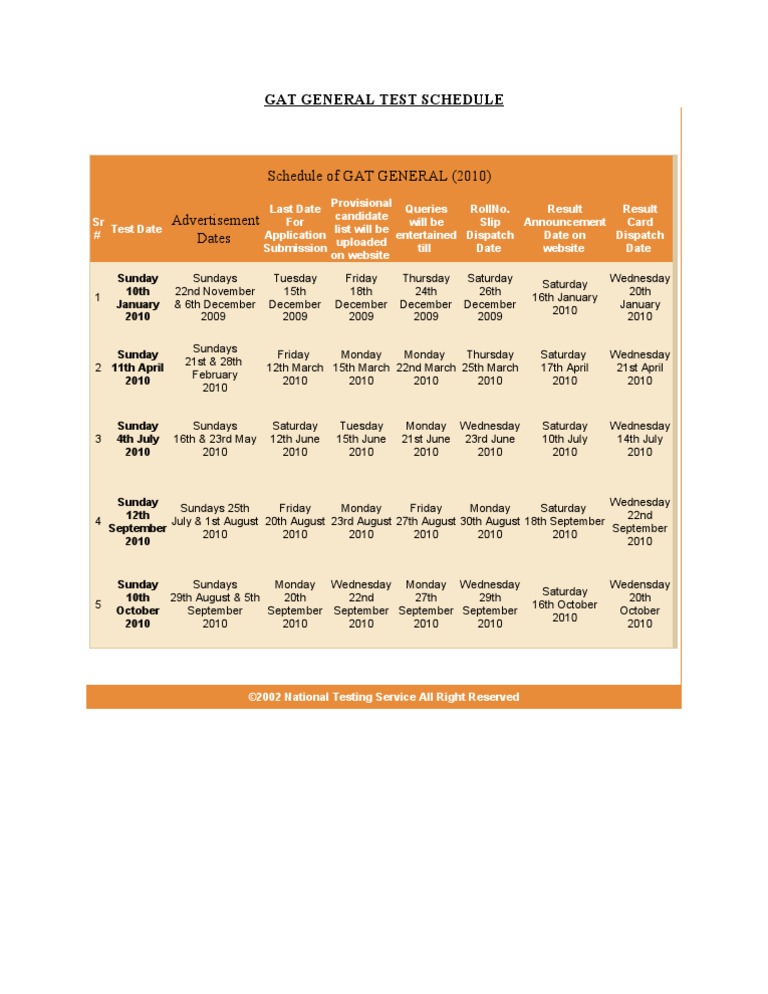 Gat General Test Schedule | PDF | Sports