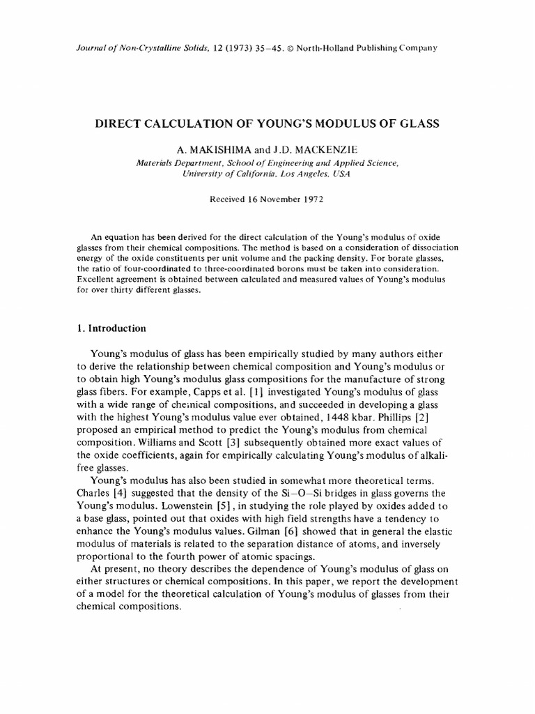 Direct Calculation of Young's Modulus of Glass | PDF | Young's Modulus ...