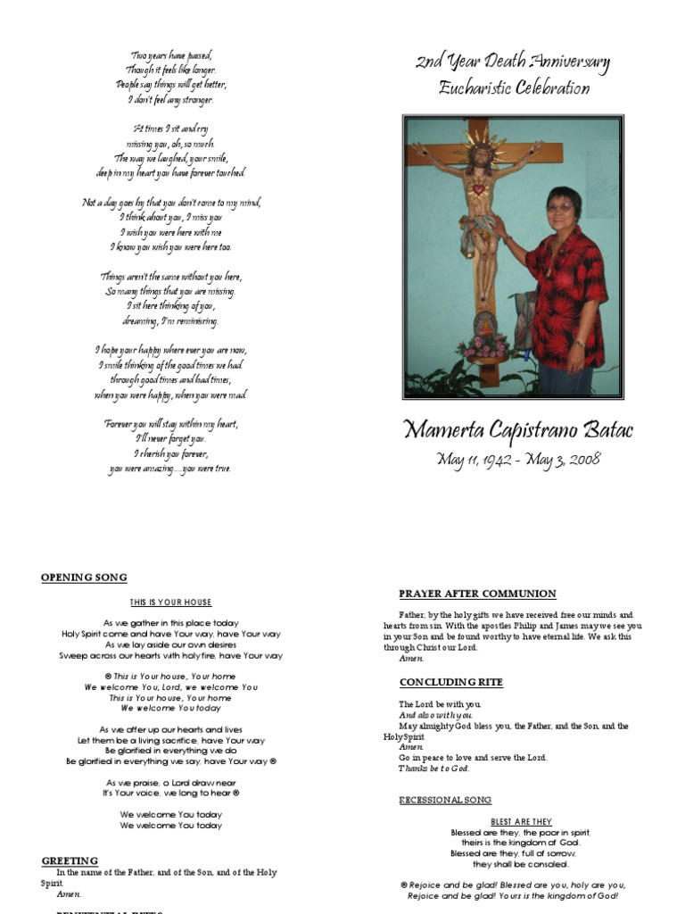 2nd Year Death Anniversary Prayer | PDF | God The Father | Lord's Prayer