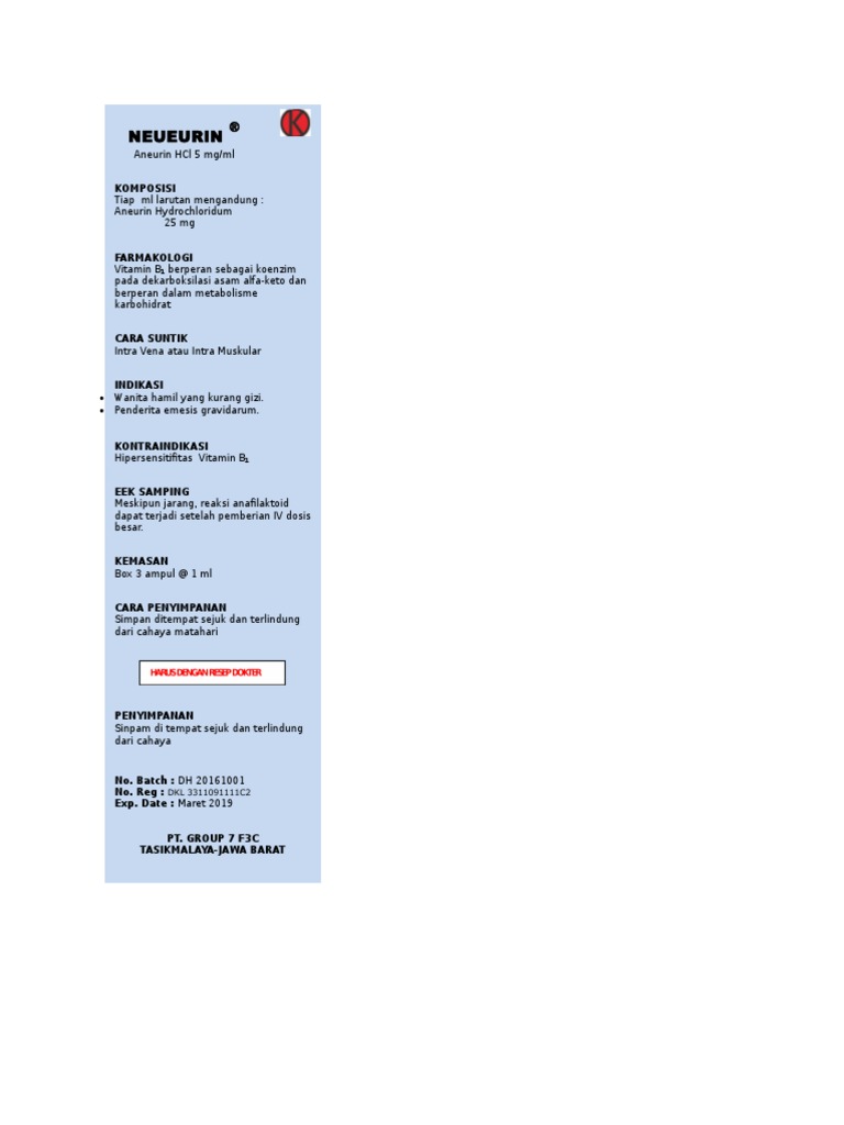 Khasiat dan Dosis Aneurin HCl | PDF