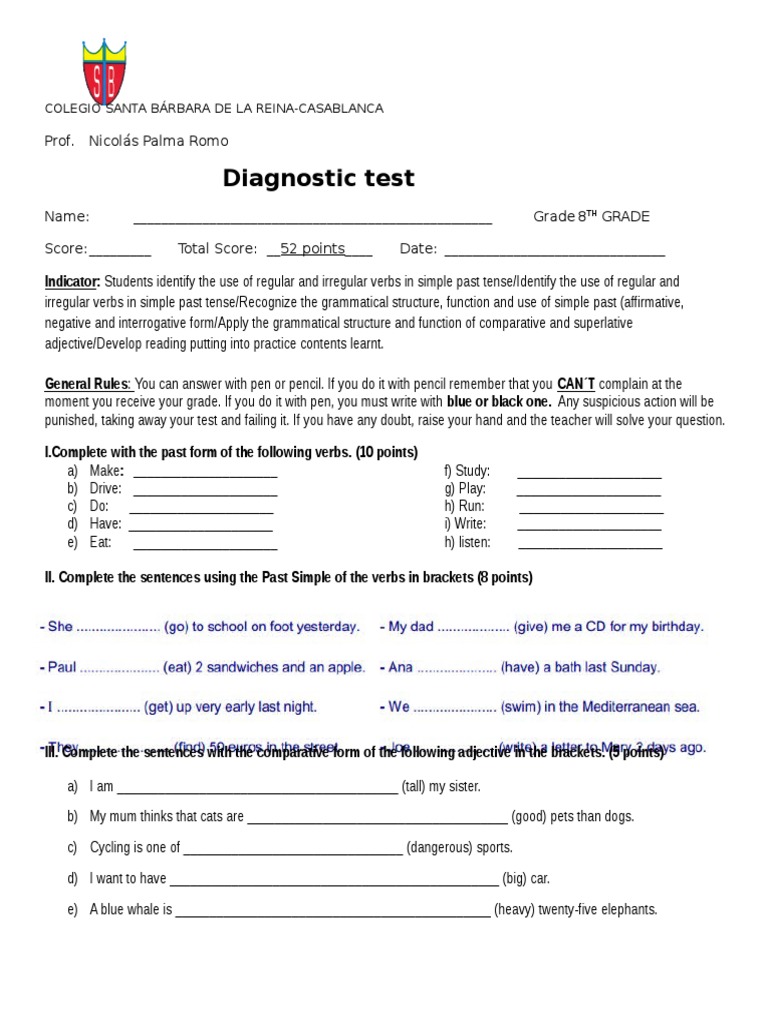 Prueba Diagnóstico Inglés 8 Basico Rms Titanic English Language