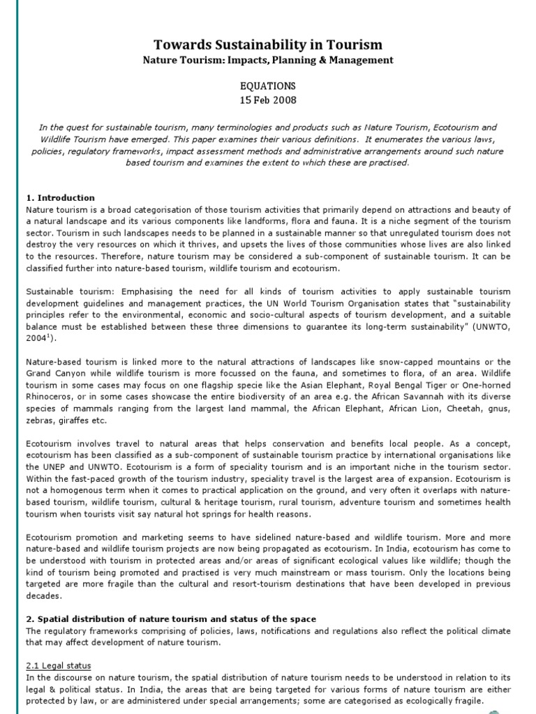 Nature Tourism: Sustainability & Management | PDF | Tourism | Protected ...