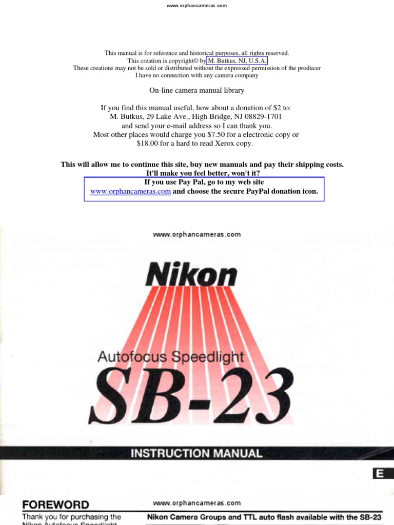 Nikon Sb 23 User Manual Pdf Autofocus Aperture