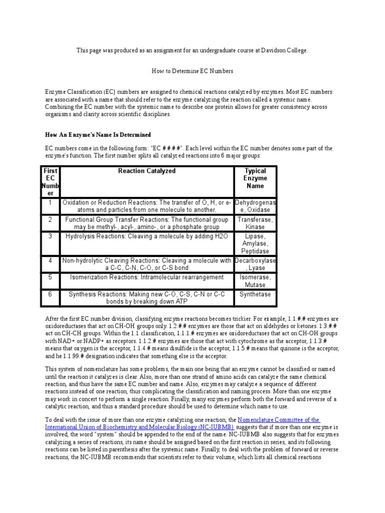 Understanding EC Numbers for Enzymes | PDF | Enzyme | Docking (Molecular)
