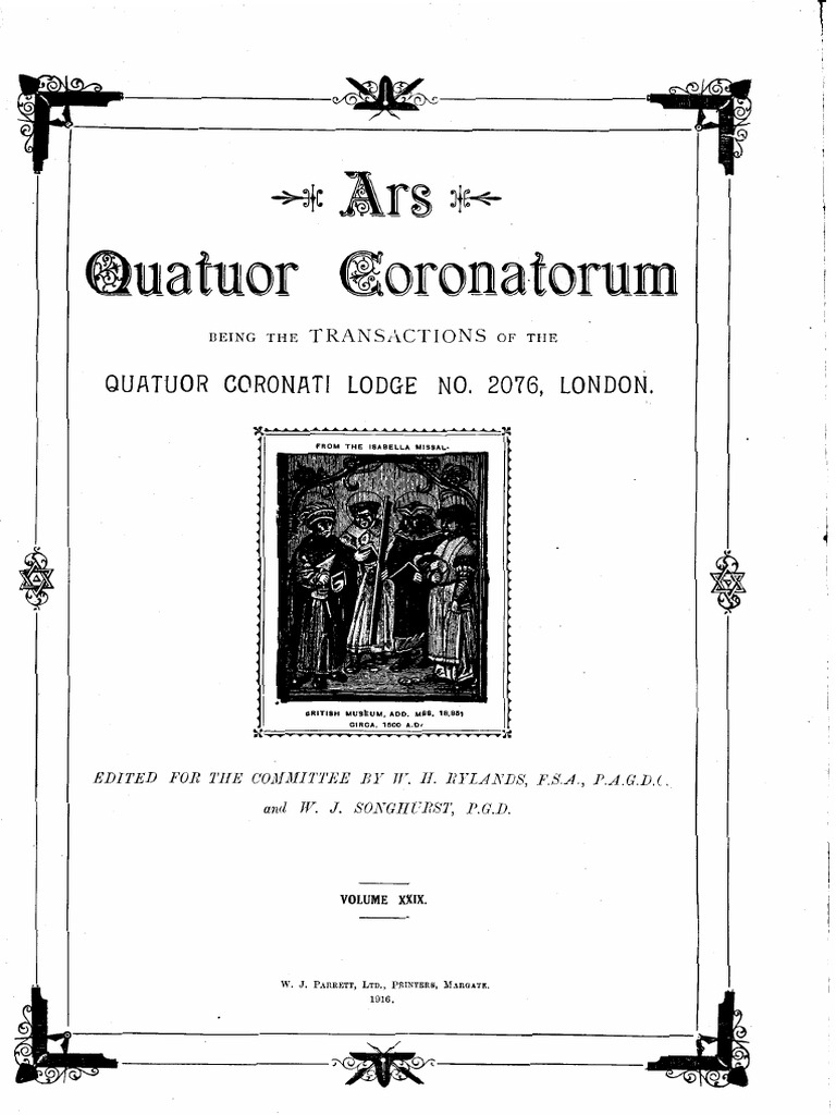 Ars Quatuor Coronatorum Vol 29 Fraternities Freemasonry