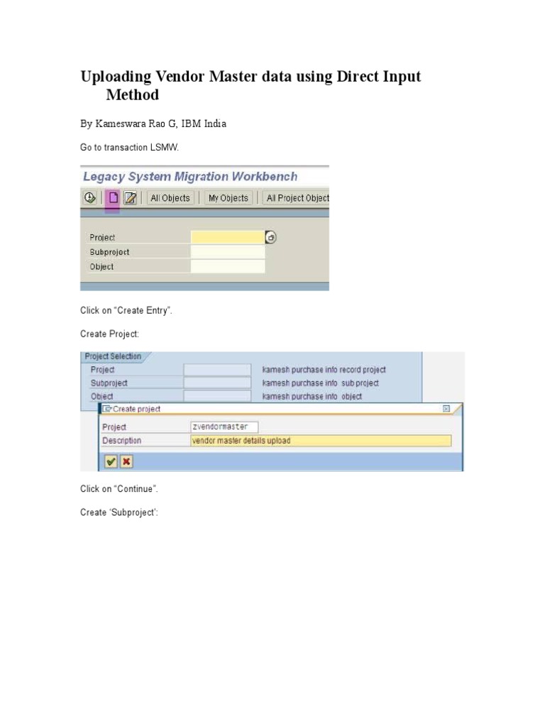 Vendor Master Data UsingDirect Input Method PDF