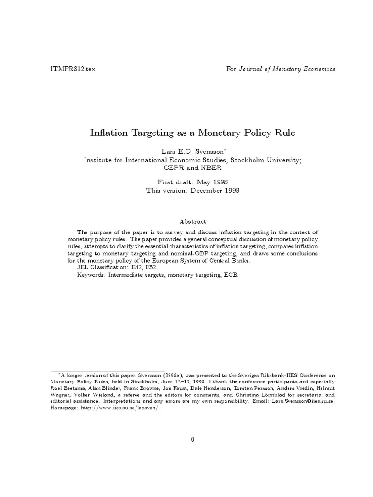 In Ation Targeting As A Monetary Policy Rule | PDF | Taylor Rule ...