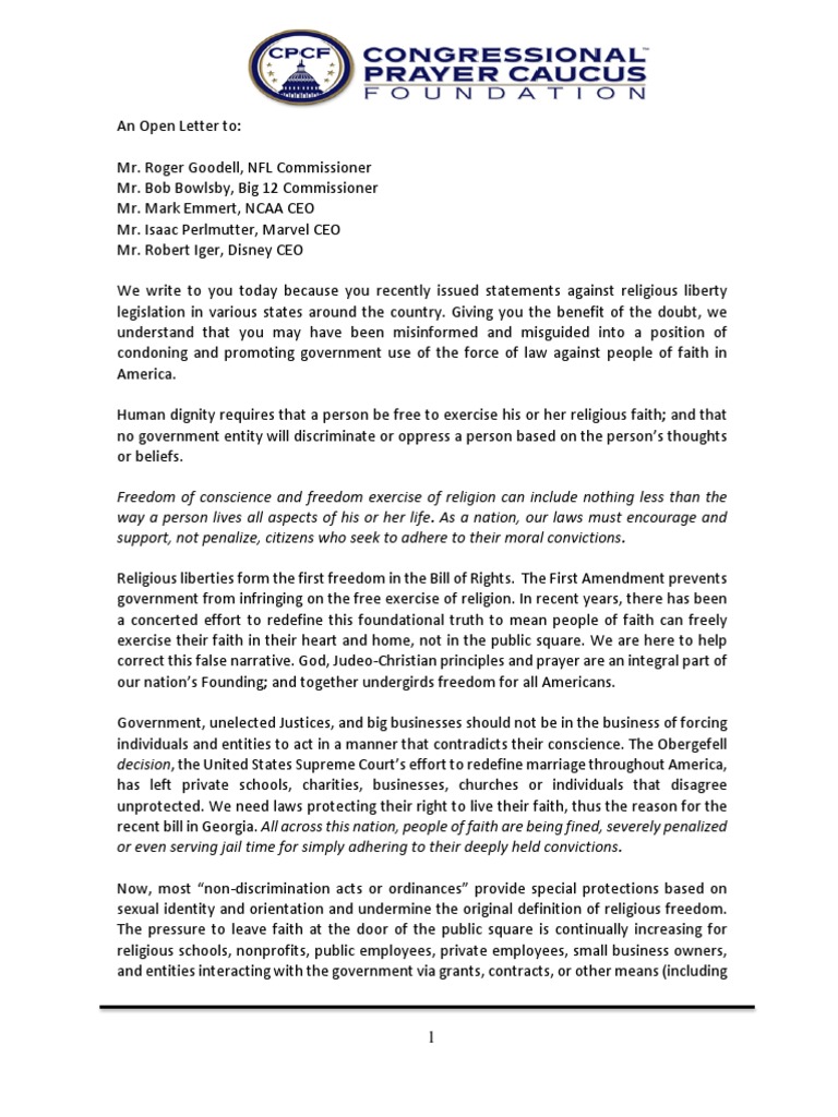 Religious Freedom Letter Freedom Of Religion Conscience