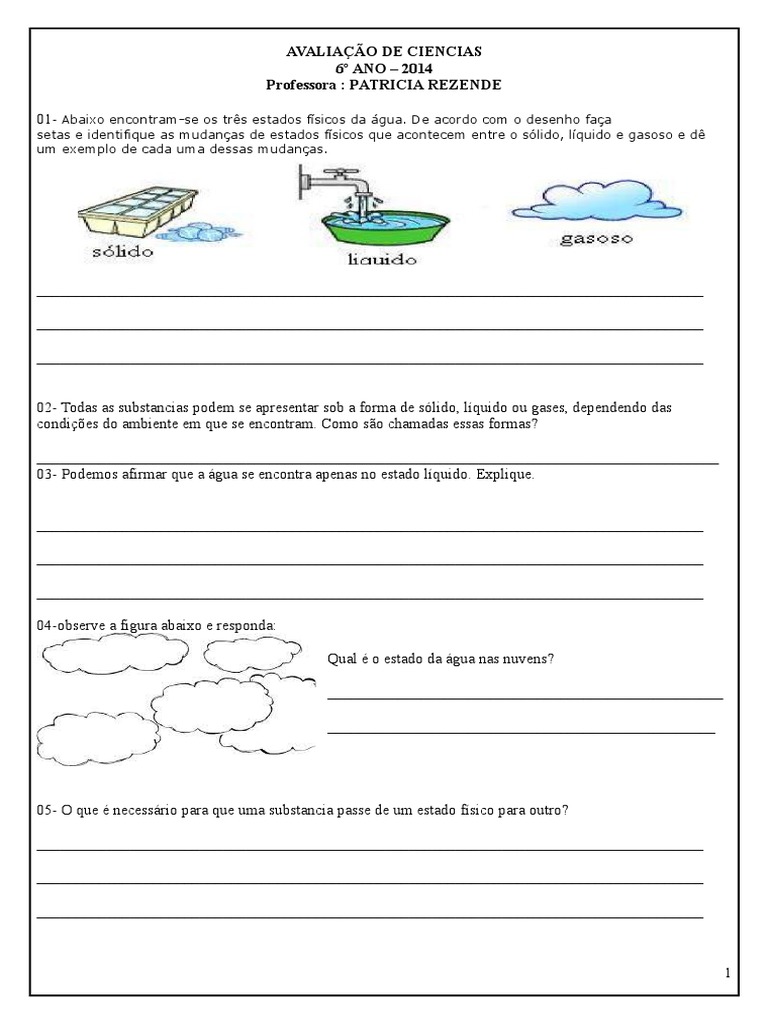 Avaliação de Ciências - 6º Ano - Água | PDF