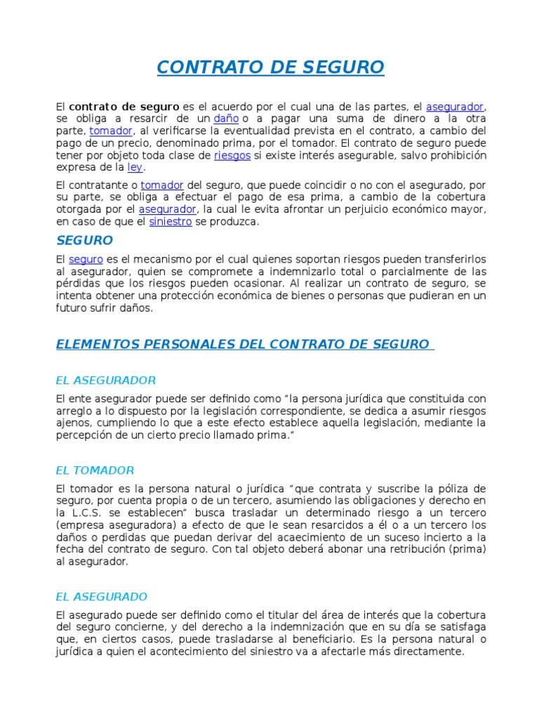 Contrato de Seguro: Elementos Clave | PDF | Póliza de seguros | Seguro