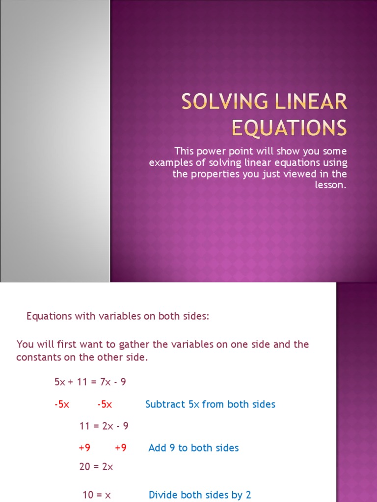 Solving Linear Equations 1 | PDF | Equations | Mathematics