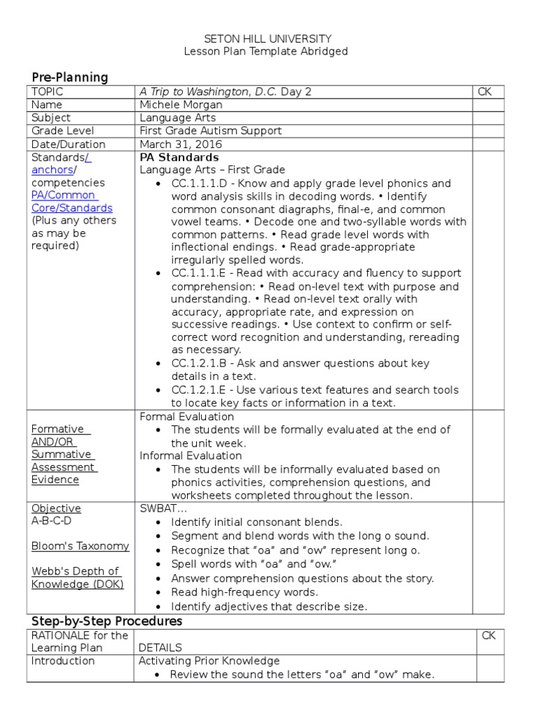 Phonics Lesson Plan for First Graders | PDF | Phonics | Reading ...