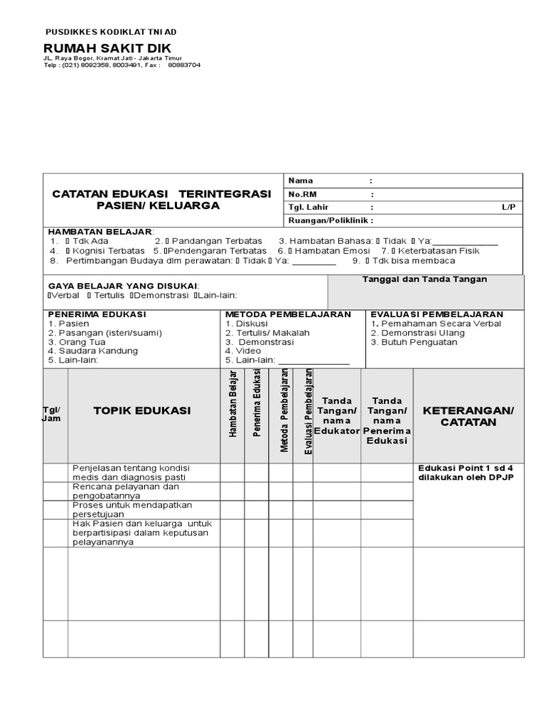 Contoh Formulir Edukasi Pasien - Simak Gambar Berikut