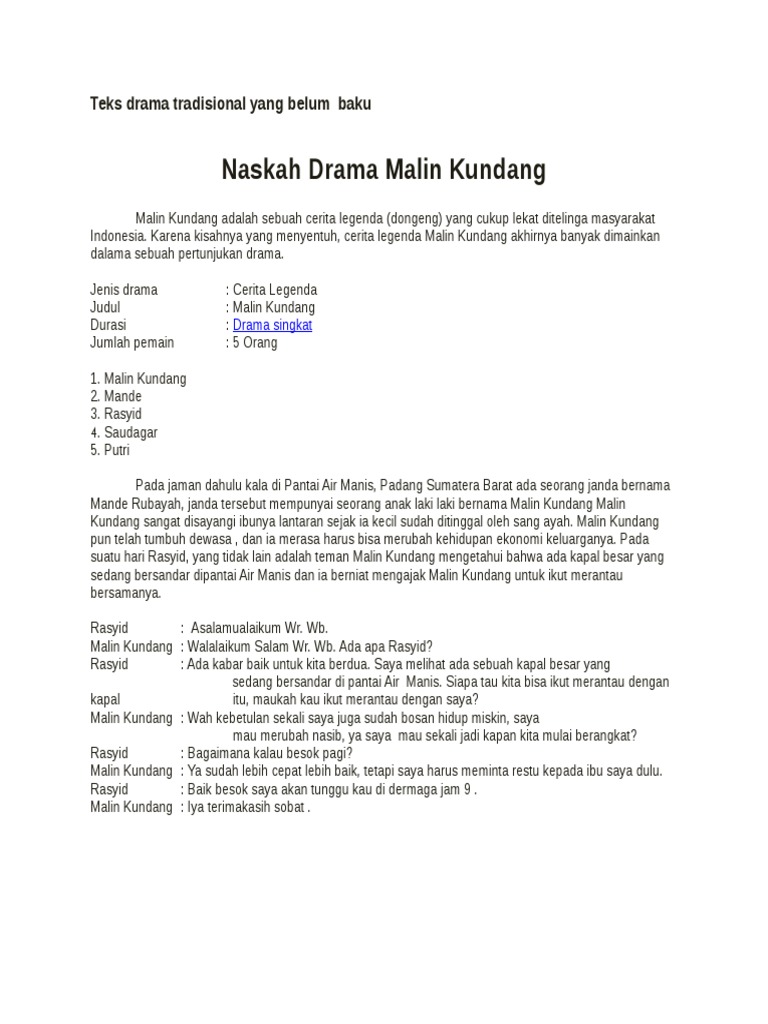 Naskah Drama Malin Kundang