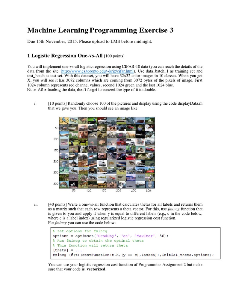Machine Learning Programming Exercise 3: 1 Logistic Regression One-vs ...