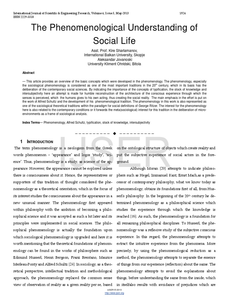 Phenomenological Understanding of Social Life Phenomenology