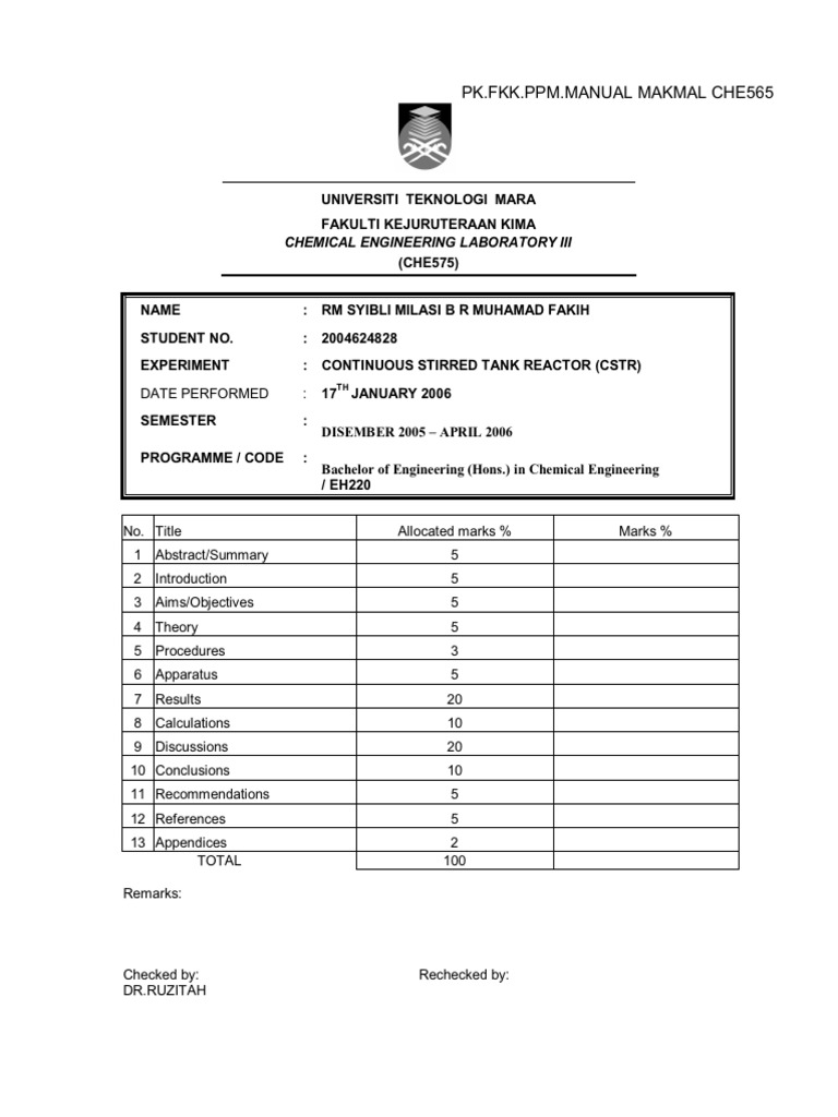 Continuous Stirred Tank Reactor CSTR 2 | PDF | Chemical Reactor ...