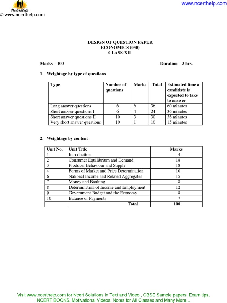 cbse sample papers for class 12 economics with solution .pdf Profit
