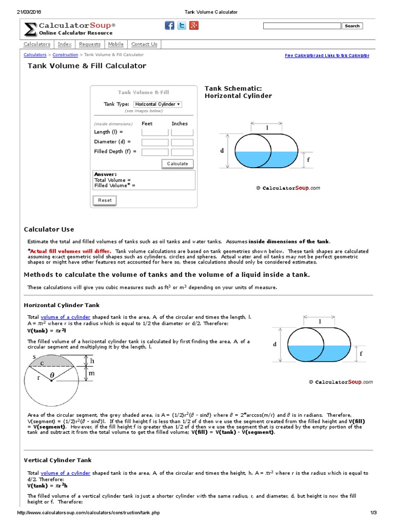 Tank Volume Calculator Volume Sphere
