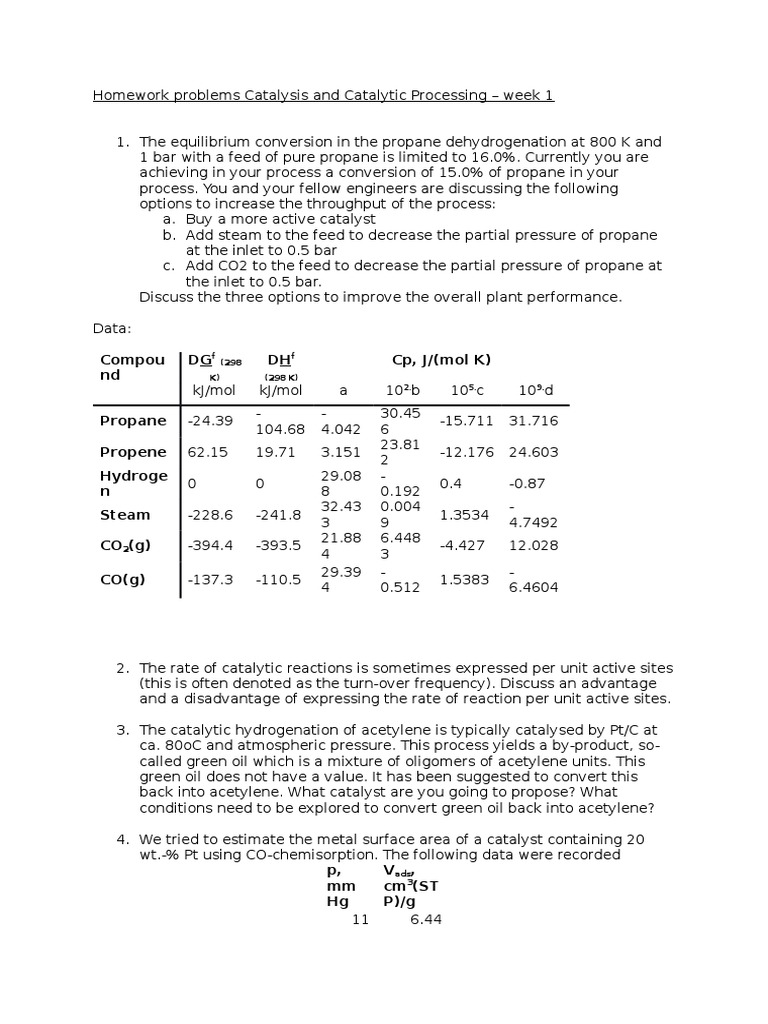 Catalysis Homework for Engineers | PDF