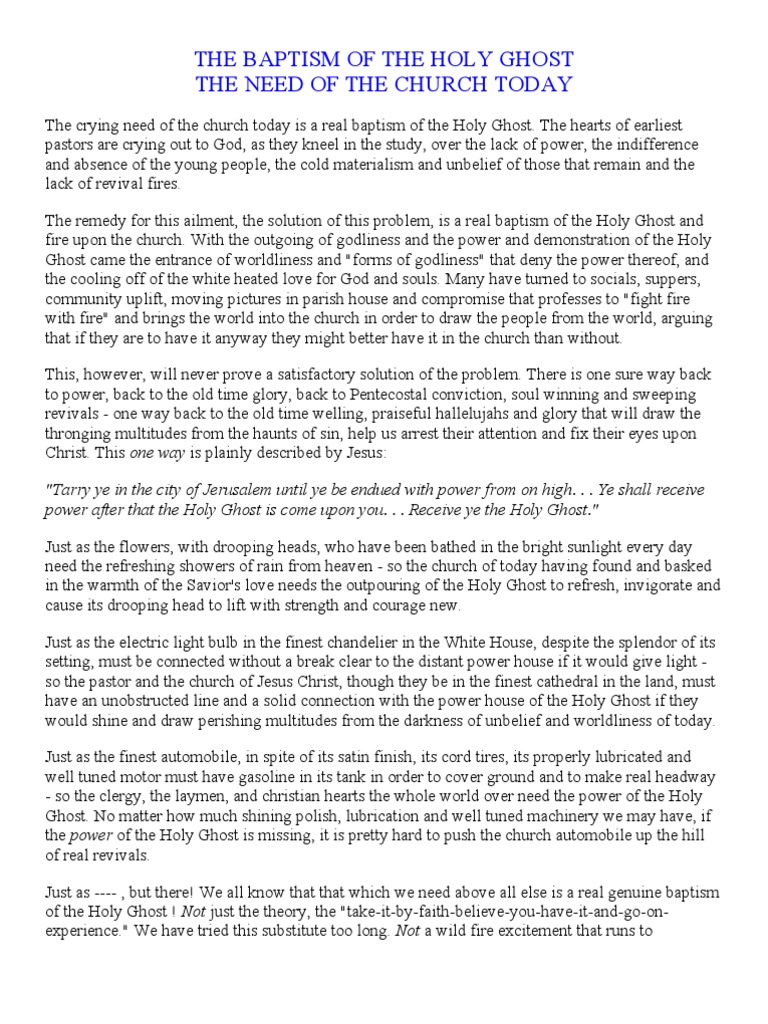 The Baptism of The Holy Ghost | PDF | Baptism | Religious Faiths