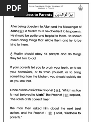 grade 1 islamic studies worksheet 6 5 kindness to parents pdf