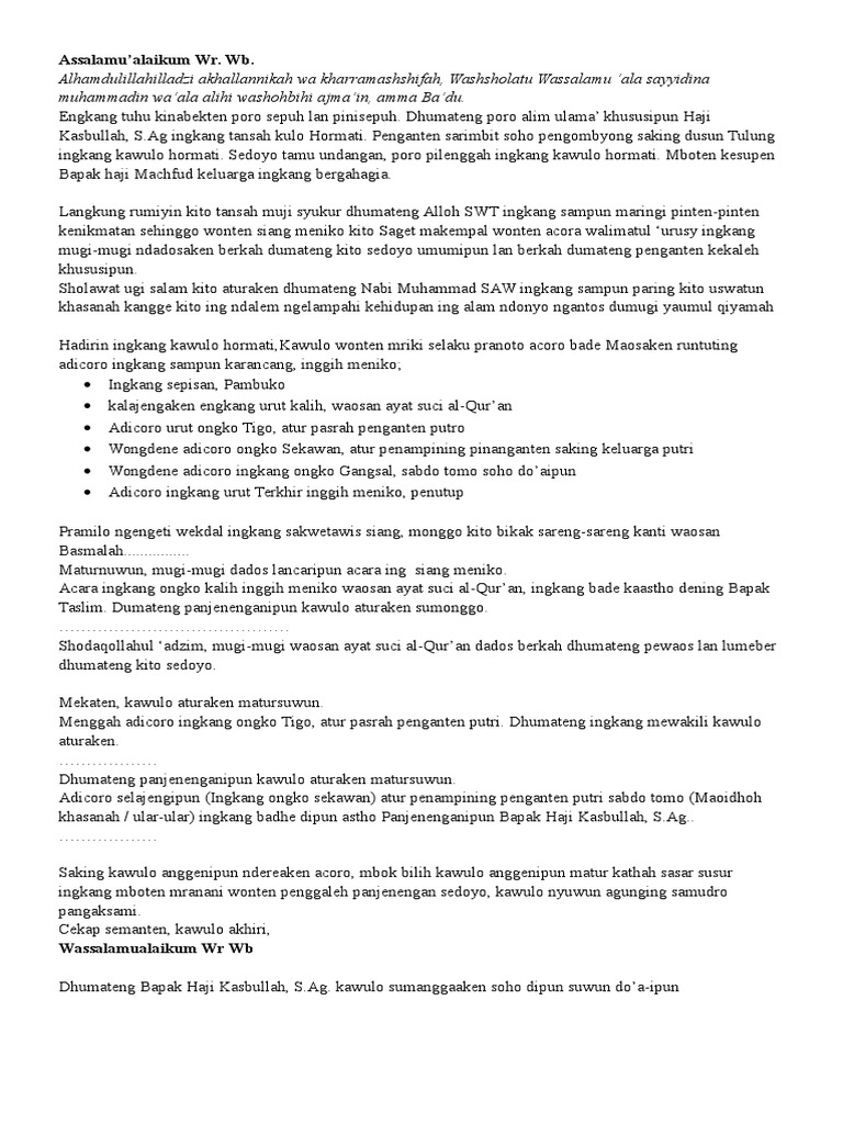Berikut Ini Adalah Contoh Teks Pembawa Acara Pengantin Dengan Bahasa Jawa