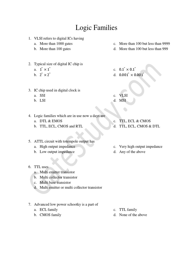 Logic Families Mcqs Simple Pdf Cmos Integrated Circuit