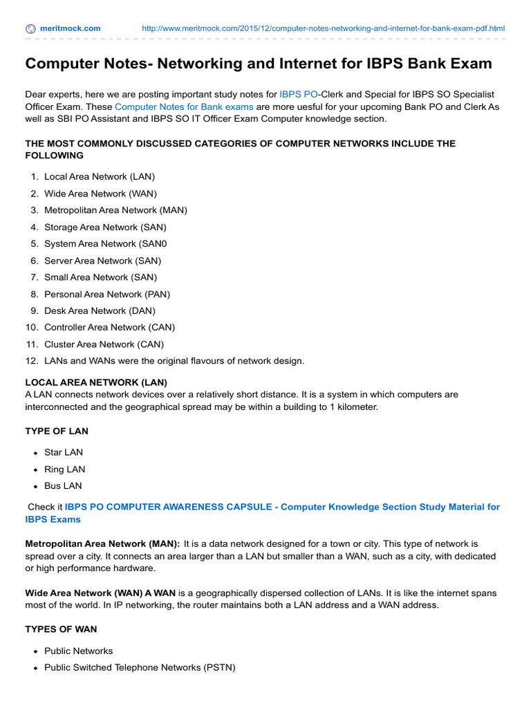 Computer Notes - Networking and Internet For IBPS Bank Exam | PDF ...