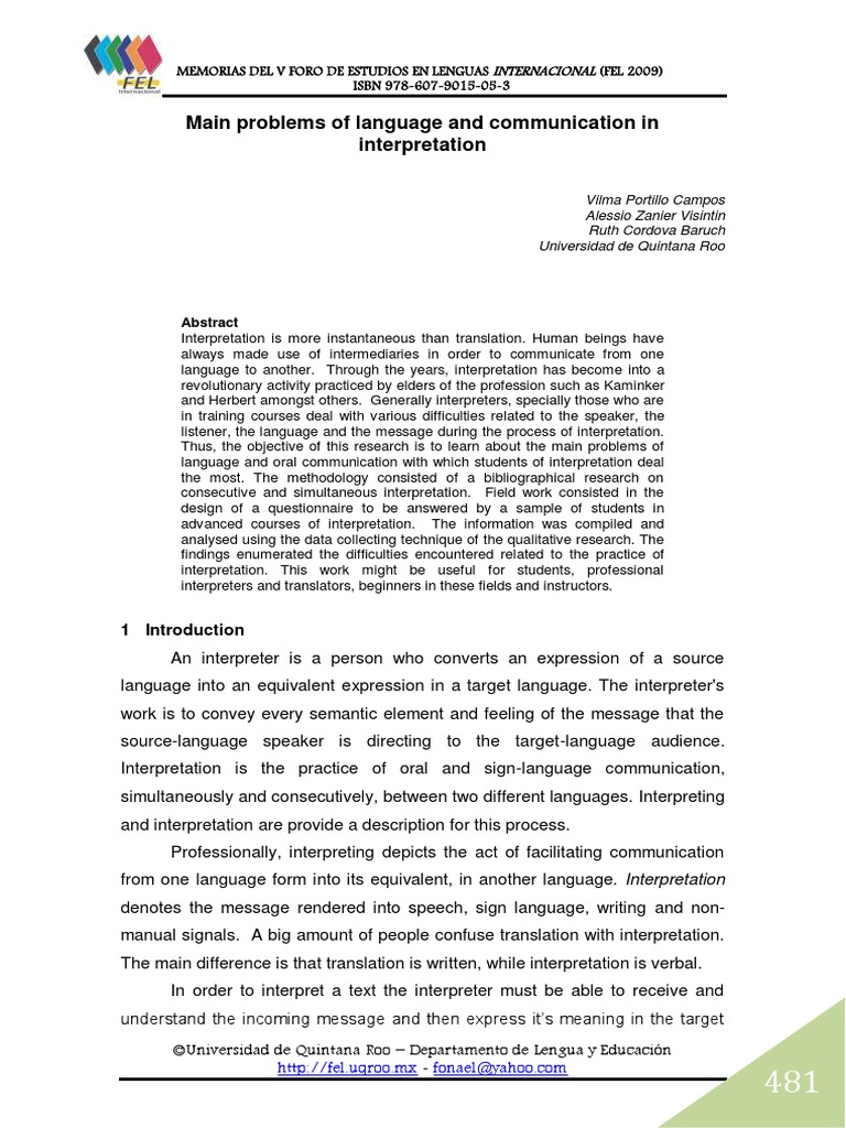 Main Problems of Language and Communication in Interpretation | PDF ...