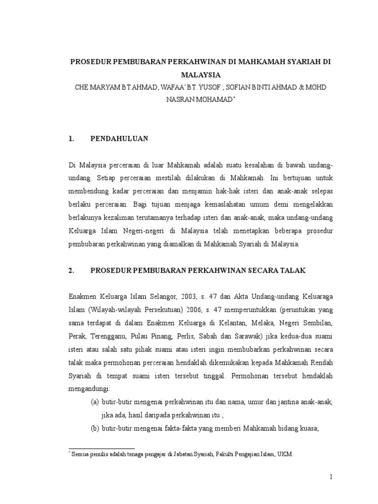 Prosedur Perceraian Di Mahkamah Syariah Malaysia Iii Pdf