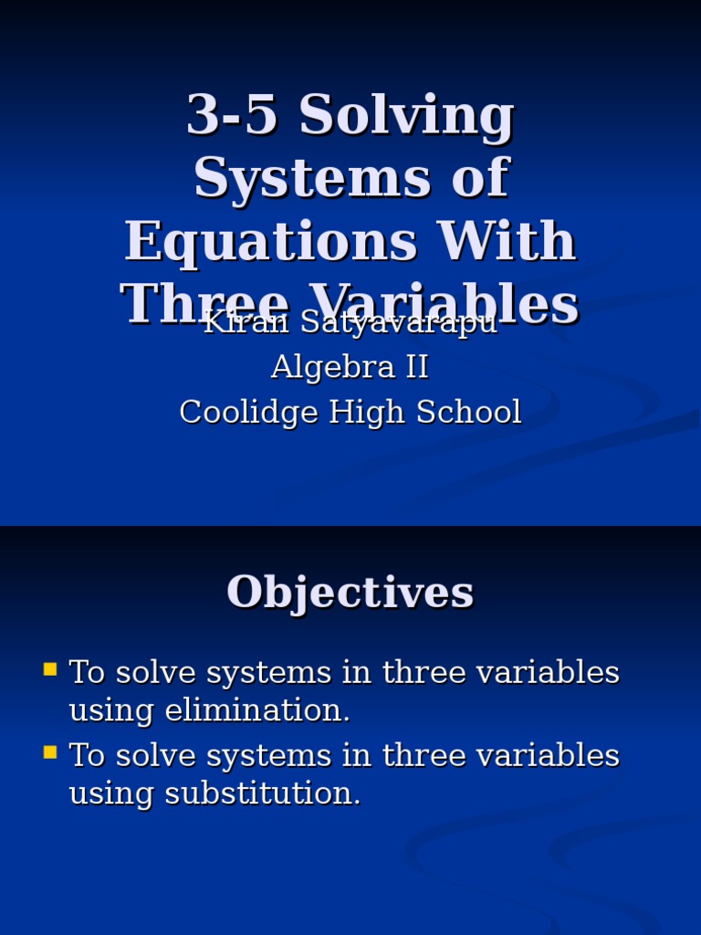 3-5 Systems With 3 Variables | PDF | Teaching Methods & Materials