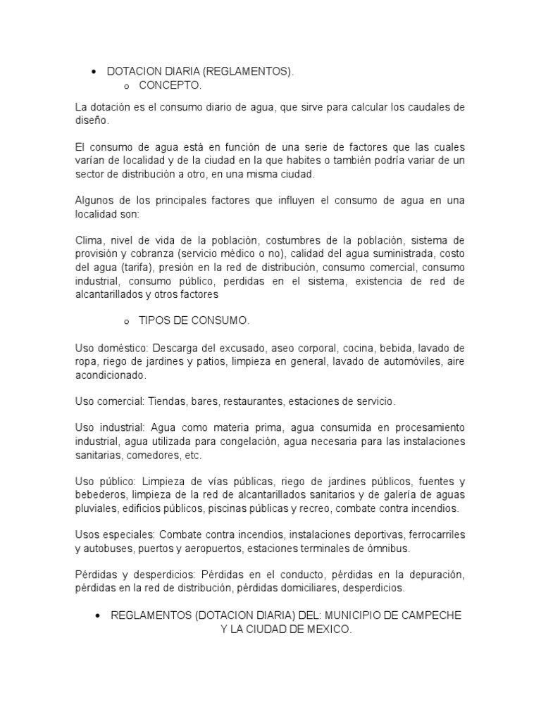 Dotación de Agua Potable Domiciliaria | PDF | Riego | Consumo (economía)